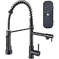 Cooltens Black Kitchen Faucet, Solid Brass 17-in Commercial Kitchen Sink Faucet with Dual Function Pull-Down Sprayhead in Spot-Free Finish, Matte Black