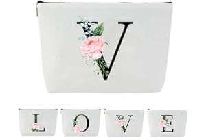 Blisswave Trousse de Toilette A-Z, Cadeaux Personnalisés pour Femmes, Fille, Maman et Amies, Noël, Anniversaires, Petite Trousse Maquillage Rose Élégante et Mignonne, Ornée de Vos Initiales (Blanc)