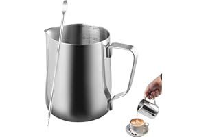 FHISKUNYU Jarra Leche Barista 350ml con Bolígrafo de Arte Latte - Lechera de Acero Inoxidable para Arte de Café, Capuchino y Espresso, Jarra Cafe