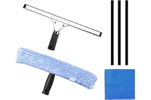 FIACVRS 6Pcs Professional Window Cleaning Equipment, Window Squeegee & Microfiber Scrubber with 3 Rubber Strips & Microfiber Cloth, Cleaner Tool Kit for Shower Glass, Mirror, Car, RV(Blue)