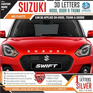 CarMetics - S7-M4N2-IZ5I Silver Suzuki 3d Letters Stickers Set for Maruti Suzuki Eeco