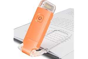 HONWELL Luz de Libro Recargable Luces LED de Lectura con Clip para Niños que Leen en La Cama, 3 Niveles de Brillo Luz de Marcador Regulable para Protección Ocular, Lámpara de Lectura Portátil,Naranja