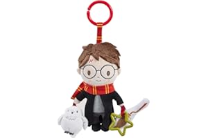 RAINBOW DESIGNS Harry Potter On the Go - Juguete de actividad para bebé recién nacido con clip para cochecito y cochecito con escoba arrugada y búho chirriante, juguete sensorial de Harry Potter para bebés, accesorio