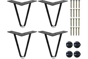 RZMZBY 4PCS Patas Hairpin,Patas de Mueble 2 Varillas,Patas de Mesa de Horquilla,Hairpin Legs,para Banco, Escritorio, Comedor (Negro) (20CM)