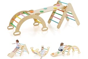 ‎COSTWAY COSTWAY Kletterdreieck mit Rutsche, Kletterbogen, inkl. doppelseitige Rampe, zum Klettern, Rutschen und Wippen, 4 in 1 Klettergerüst Indoor ab 1 Jahr (Bunt)