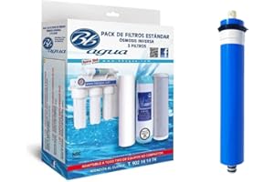 Membrana 50, 75 y 100 GPD + Pack de 3 filtros para Osmosis Inversa Estandar. 1 Filtro de Sedimentos, 1 Filtro de Carbón GAC y 1 Filtro de Carbón Block. Bbagua.