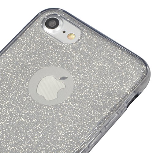 Fundas Completas para iPhone 8  Vandot Caso para iPhone 8 Full Body Smart Cover de Bling Glitter Gel Silicona TPU Transparente Carcasa 360 Ultra Slim Thin TPU Doble Frontal y Trasera Funda Protectora Completo integral Cubierta Cobertura para iPhone 8 - Silver Plata