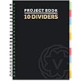 VABE UK A4 Translucent Project Notebook with 10 Dividers - 300 Pages Journal (150 sheets) - 100gsm lined Paper - Extra Large Notebook - Thick Matte Laminated Cover a4 notepad (BLACK)