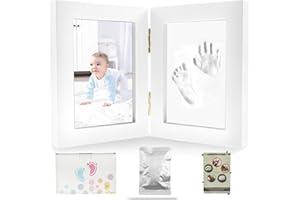 Guniata Ramka na zdjęcia z odciskiem dłoni i stóp, spersonalizowana pamiątka dla noworodków, chłopców i dziewczynek (biała)