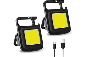 MKITNVY 2 sztuki COB breloczek do kluczy, 4 tryby pracy, ładowana przez USB, wodoszczelna, 800 lumenów, mała latarka, przenośna latarka z uchwytem składanym, otwieraczem do butelek i podstawą magnetyczną