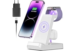 EISREHO 3 en 1 Cargador inalambrico, Cargador Inalámbrico Rápido Stand para iPhone 15 14 13 12 11 Pro MAX Mini XS XR, Wireless Charger Estación para Apple Watch 8/7/SE/6, AirPods 2/3/Pro, para Samsung Galaxy