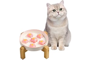 PTOBER Elevated Slow Feeding Cat Bowl - Raised Bamboo Stand with Anti-Slip Base - Maze Cat Dish - 6 OZ Blush Pink Flower