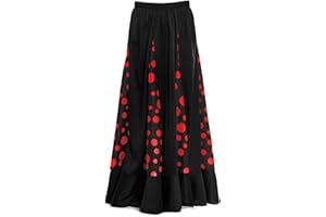 PARTILANDIA Falda Flamenca Mujer Negra con Quillas Lunares Rojos [Tallas Adulto S a XXL]【Talla L】 Ensayo Baile Danza Disfraz