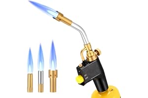 Yontwe Kit de torche au propane haute intensité GJ-8000 Torche à gaz MAPP avec allumage automatique et bouton en laiton Torche de soudage avec 3 buses pour MAPP CGA600 connexion filetée