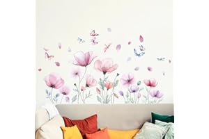 ANATTASOUL Pegatinas de Pared Flor Rosa Vinilos Decorativos Adhesivos Pared Cocina Dormitorio Salón Comedor Baño(2pcx90x30cm)