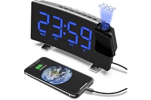 VORRINC Despertador de Proyección Radio Despertador Digital, Reloj Despertado con proyección de 180° Giratorio 2 Alarmas, Puerto USB, 8 Pulgadas Pantalla LED Espejo, para Casa Dormitorio Oficina