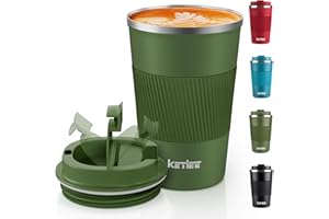 KETIEE Kubek do kawy na wynos, 380 ml, kubek termiczny do kawy i herbaty, z podwójnymi ściankami, kubek podróżny, próżniowy kubek termiczny z szczelną pokrywką, do kawy i herbaty, oliwkowo-zielony