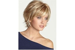 WIGS Brown corto encantador Leve ondulada real peluca de cabello humano con Bangs estilo esta rubia pelucas de pelo for las mujeres de señora