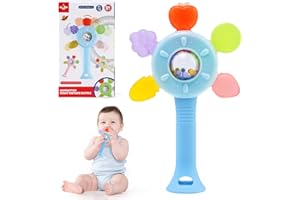 TonStyle Gry grzechotka dla niemowląt 0 3, 6, 9, 12 miesięcy, zabawki sensoryczne dla niemowląt, silikonowe grzechotki spożywcze, bez BPA, gra montessori dla dzieci (biała) (niebieski)