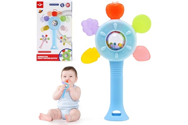 TonStyle Teething leksaker för baby, babyleksaker 0-6 månader, matkvalitet bebisskallra, Montessori sensorisk bitleksak för att förhindra fingersugning, mjuk tuggbar bitleksak