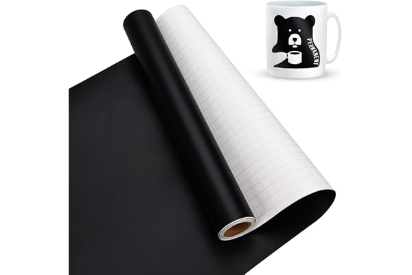 Vinyle Adhésif Noir Mate, 30 x 457 cm Vinyle adhésif Noir pour Cricut, Silhouette Cameo, Vinyle permanent pour Cadeaux de Bricolage, Mug, Fenêtre, Céramique, Plastique