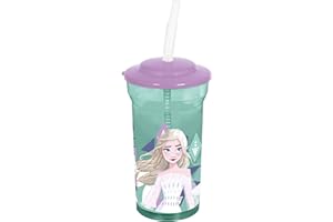 p:os 35454 - Frozen La Reina del Hielo 2 - Vaso para Beber para niños con Pajita y Tapa integradas, Recipiente para Beber con Aprox. 460 ml de Capacidad, Ideal para Bebidas frías