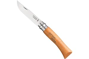 Opinel - N°07 Cuchillo de Bolsillo en Blister - Hoja de 8 cm de Carbón XC90, Mango de Madera de Haya, Uso Diario, Anillo de Seguridad Virobloc - Fabricación Francesa