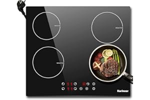 Plaque à Induction 4 Foyers avec Prise, Karinear 4 Feux Encastrable, Table de Cuisson avec Commande Tactile, Sécurité Enfant, Minuterie, Plaque de Cuisson Electrique 3500W