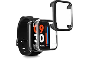 kwmobile Pokrowiec Comaptible z zegarkiem Realme Watch 3 (zestaw 2 szt.) - szkło hartowane z plastikową ramą - czarny/przezroczysty