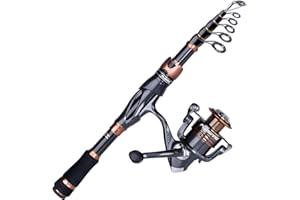 PLUSINNO Combo de caña de Pescar y Carrete, Bronce Warrior Toray 24 toneladas de Carbono Matrix telescópico, caña de Pescar telescópica, rodamientos Blindados 12 + 1, Carrete Giratorio BB de Acero