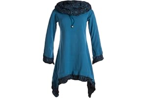 Vishes - Alternative Bekleidung - Lagenlook Zipfelkleid aus Eco Fleece mit Langen Ärmeln und großem Kapuzenschalkragen