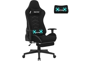 Fullwatt Gaming Chair, Computer Chair with Footrest, Headrest and Lumbar Support, Ergonomic PC Chair, 2D Armrests, Height Adjustable Rotating Task Chairs, Black