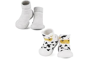 MK MATT KEELY Pack de 2 Zapatos Bebé Primeros Pasos Calcetines con Suela de Goma Niño Niña Zapatillas Antideslizantes Bebé
