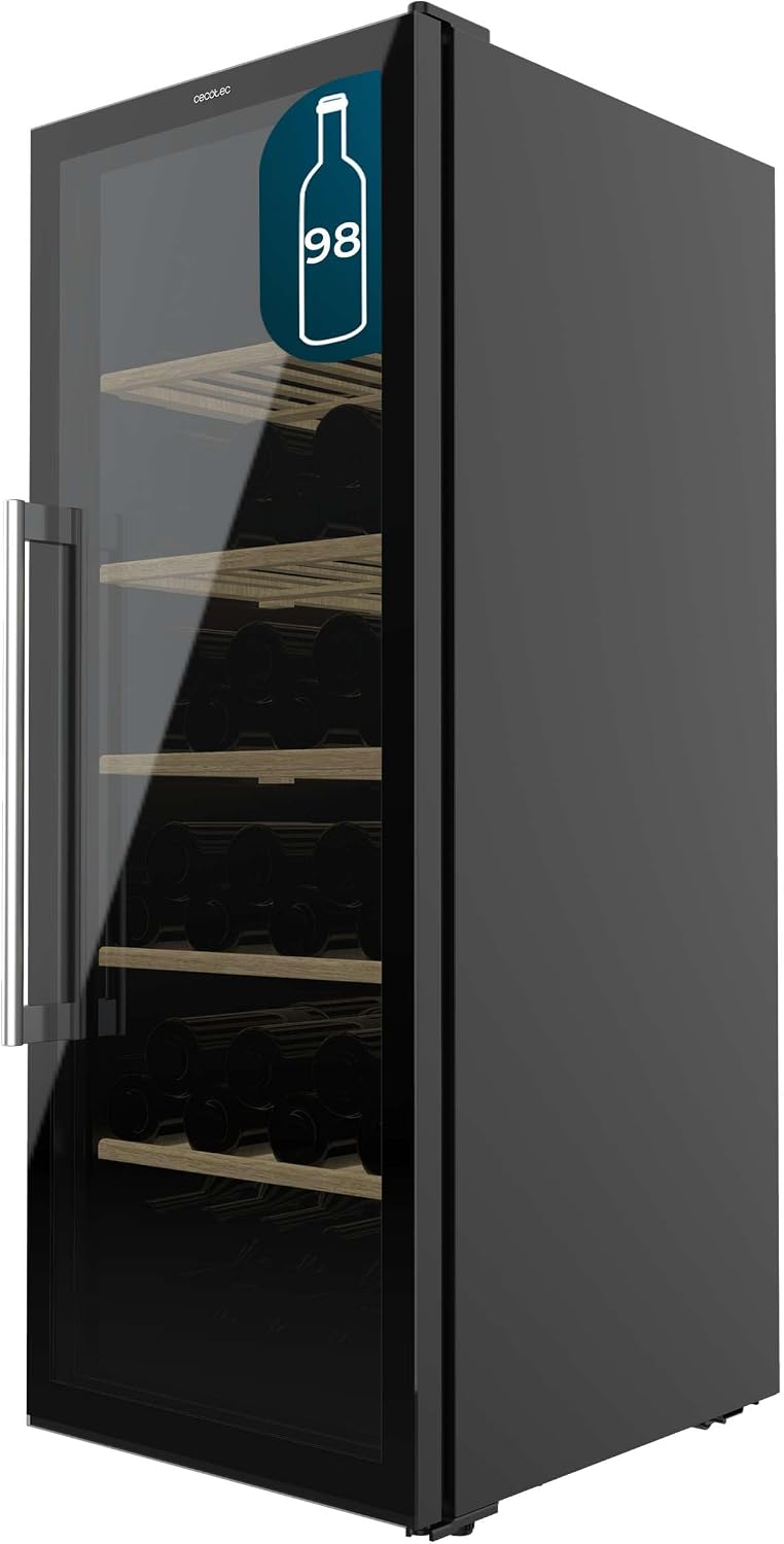 Cecotec Vinoteca 98 Botellas Bolero Grand Sommelier 98000 Black: Vinoteca De 128,5 cm Con Sistema De Enfriamiento Silencioso A 41Db Y Panel De Control Táctil
