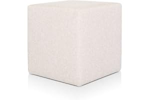 Deshome Pouf poggiapiedi cubo 43x43x44 cm stoffa Idrorepellente: Pouf design moderno per divano soggiorno camera da letto, Puff poggiapiedi, Pouffe salotto Minerva (Bianco crema)