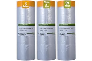 Colorus 3 x Goldband Abdeckfolie mit Klebeband 140cm x 33m (99m) Malerband Klebeband mit Abdeckfolie | Abklebeband mit Folie, Innen u. Außen | Folie zum Fenster abkleben | Klebeband mit Folie