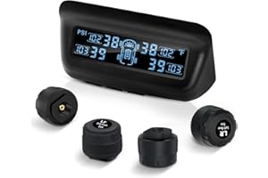 Masoll Tire Pressure Monitoring System, RV/Trailler TPMS with Solar Charging & Auto Calibration, M13 LCD Display tpms 4 sensors (0-87PSI)