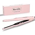 Terviiix 3/10" Small Flat Iron, Pencil Flat Iron for Short Hair, Pixie Cut and Bangs, Ceramic Mini Hair Straightener for Edges with LCD Display, Tiny Hair Straightener with Auto Shut Off, Light Pink