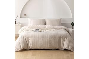 Nyescasa Beige Bettwäsche 135x200 4teilig Boho Getuftet Gestreift Streifen Wendebettwäsche Set Mädchen Bohemian Mikrofaser Bettbezug mit Reißverschluss und 2 Kissenbezug 80x80 cm