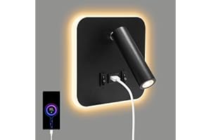 kieyeeno Lampe de Lecture de Chevet, 3 en 1 Applique Murale LED avec Interrupteur Port de Charge USB et Lampe de Lecture, Lampe Prise Murale LED Carrée pour Couloir de Chevet d'hôtel Intérieur