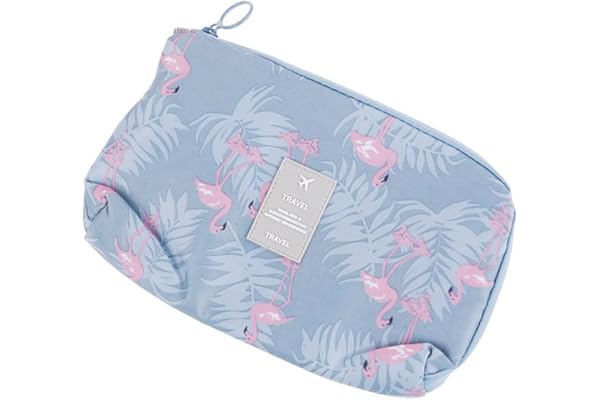 House of Quirk Multi-function Portable Digital Product Storage Electronic Accessories Travel Cable Organizer Pouch Shock-Proof Charger Data Line Bag - Grey Flamingo, Polyester