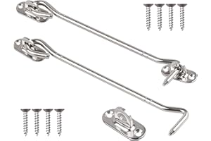 Tahbarshi 2 Pièces Crochet Porte, Crochet de Cabine Oeil Porte Loquet en Acier Inoxydable avec Vis Crochet Fermeture Porte - Noir/Argent（4/6/8inch） (Silber, 4inch)