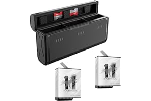 AuyKoo Batteria e Caricabatterie per Go pro Hero 11/10/ 9, 1750 mAh 3 Slot, 2 Schede di Memoria TF, Enduro Batterie Ricaricabili per Go pro Hero 11 Black, Go pro Hero 10, Go pro Hero 9