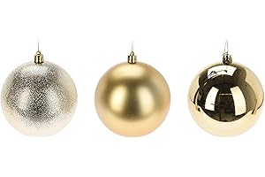 ‎ANNASTORE Annastore Weihnachtskugeln groß für den Außenbereich, Christbaumkugeln zur Dekoration, Christbaumschmuck wetterfest 20-25 oder 30 cm (3 x Gold (Glanz+Matt+Glitzer), Ø18 cm)