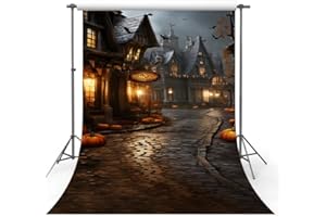MEHOFOND Toile de fond pour photographie d'Halloween 1,5 x 2,1 m - Citrouille chauve-souris château horreur nuit portrait arrière-plan enfants fête décoration bannière fournitures de studio