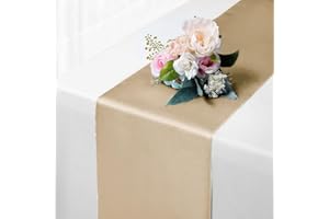 HEMEIREN 20 Pack Satin Table Runner, 12 x 108 Inch,Premium Silk Table Runners, Chair Sashes Bow, Washable Table Runners for Wedding Party Events Decoration,Birthday, Banquets (Champagne Gold)
