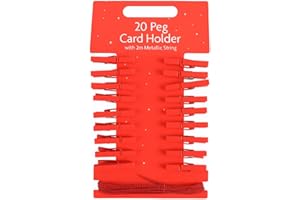 ANGIX 20 x Peg Card Holders with 2m Metallic String | Mini Wooden Pegs, Clip Photo Holders for Hanging Photos & Christmas Cards, Photo Wall Display, Xmas Crafts, Halloween & Party Decorations (Red)