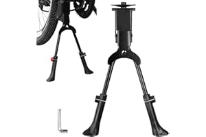 VGECEE Pata de Cabra Doble Bicicleta para 24-29 Pulgadas Pata Soporte Bicicleta Negro Ajustable 35-40cm con pie, con Llave, Aleación Aluminio para MTB Bici Ciudad Bicicleta Montaña