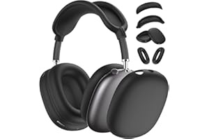 TNSNK 4 in 1 Silikon Hülle Cover für Airpods Max Kopfhörer, Kratzfest Hülle für Airpods Max Zubehör (Ohrmuschelabdeckungen/Kopfband Abdeckug/Ohrpolster Abdeckung/Oberteil-Schutz) - Schwarz