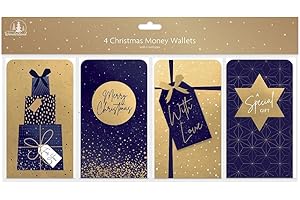 TALLON 4 x Blue & Gold Christmas Money Voucher Cash Present Wallets with Envelopes